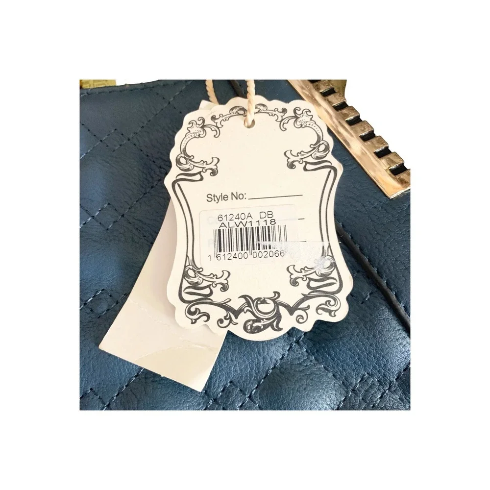 Alyssa Vegan Faux Leather Quilted Satchel Handbag Blue Gold Hardware